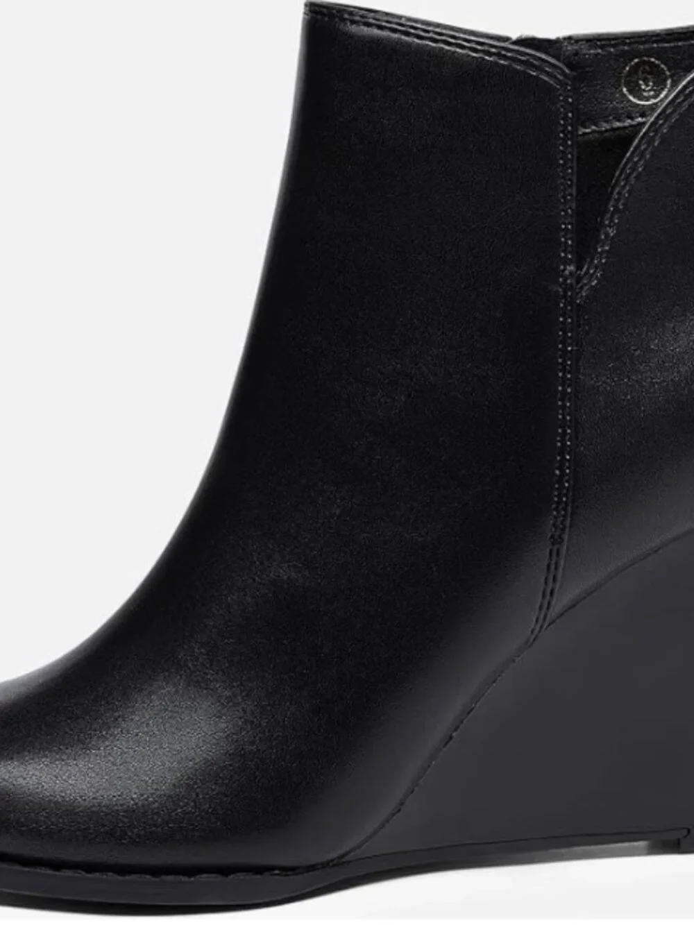 Women's V Cut Wedge Ankle Booties Zip-up Closed Toe Stacked Heel Faux Suede